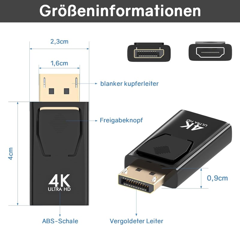 VIEVRE DisplayPort HDMI adapter 4K audióval - monitor, laptop, projektor, TV kompatibilis