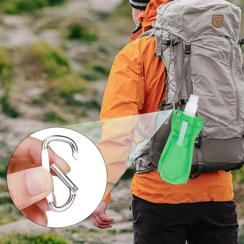 VIEVRE Összehajtható Kulacs Szett 2db - 500ml Újrahasználható Ivópalack Karabinerrel - BPA-mentes Túrázáshoz, Utazáshoz (Lila és Zöld)