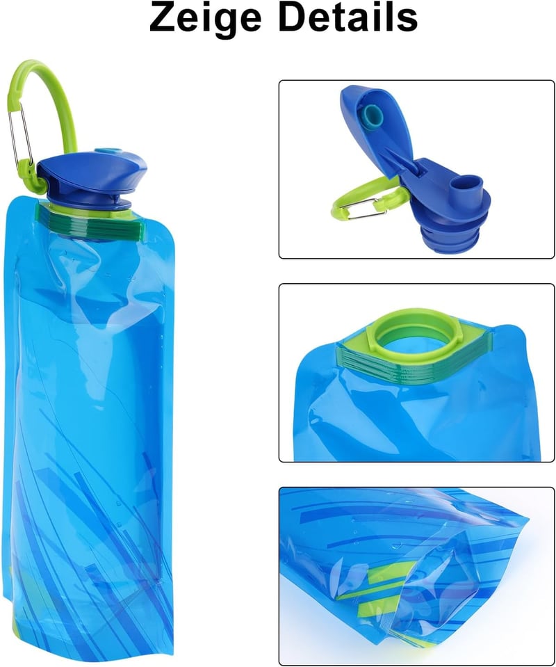 VIEVRE Összehajtható Kulacs Szett (2db) - 700ml Újrahasználható Ivópalack Karabinerrel - Ultrakönnyű Túrázáshoz, Utazáshoz, Kempingezéshez (