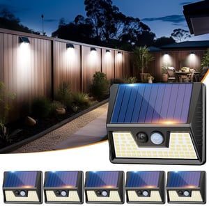 Proiector LED Solar de Exterior cu Senzor de Mișcare vighep - Rezistent la apă IP65, 3 Moduri de Iluminare, Lampă de Siguranță PIR pentru Perete, Grădină, Alee - 6 bucăți