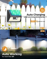 Proiector LED Solar de Exterior cu Senzor de Mișcare vighep - Rezistent la apă IP65, 3 Moduri de Iluminare, Lampă de Siguranță PIR pentru Perete, Grădină, Alee - 6 bucăți 3