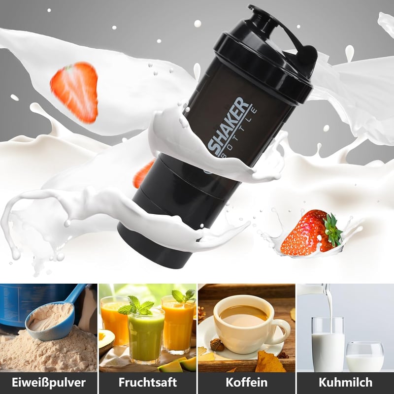 VIGIND Protein Shaker 500ml Fekete - Szivárgásmentes Fehérje Turmix Palack Golyóval és Tárolóval Edzőteremhez