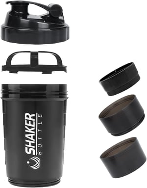 VIGIND Protein Shaker 500ml Crni - Boca za proteinske shakeove otporna na curenje s kuglicom i spremnikom za teretanu