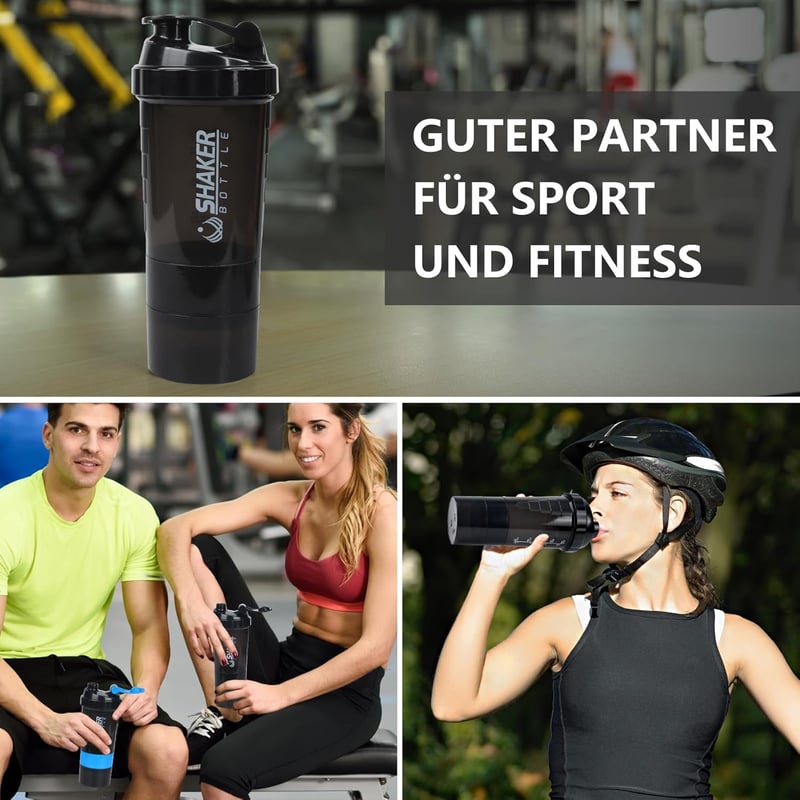 VIGIND Protein Shaker 500ml Fekete - Szivárgásmentes Fehérje Turmix Palack Golyóval és Tárolóval Edzőteremhez
