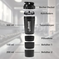 VIGIND Protein Shaker 500ml Fekete - Szivárgásmentes Fehérje Turmix Palack Golyóval és Tárolóval Edzőteremhez 2