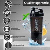 VIGIND Protein Shaker 500ml Fekete - Szivárgásmentes Fehérje Turmix Palack Golyóval és Tárolóval Edzőteremhez 5