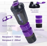 VIGIND Protein Shaker 500ml Lila - Szivárgásmentes Fehérje Keverő Palack Tárolórekeszekkel és Tabletta Tartóval 2
