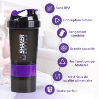 VIGIND Protein Shaker 500ml Lila - Szivárgásmentes Fehérje Keverő Palack Tárolórekeszekkel és Tabletta Tartóval 4