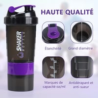VIGIND Protein Shaker 500ml Lila - Szivárgásmentes Fehérje Keverő Palack Tárolórekeszekkel és Tabletta Tartóval 5