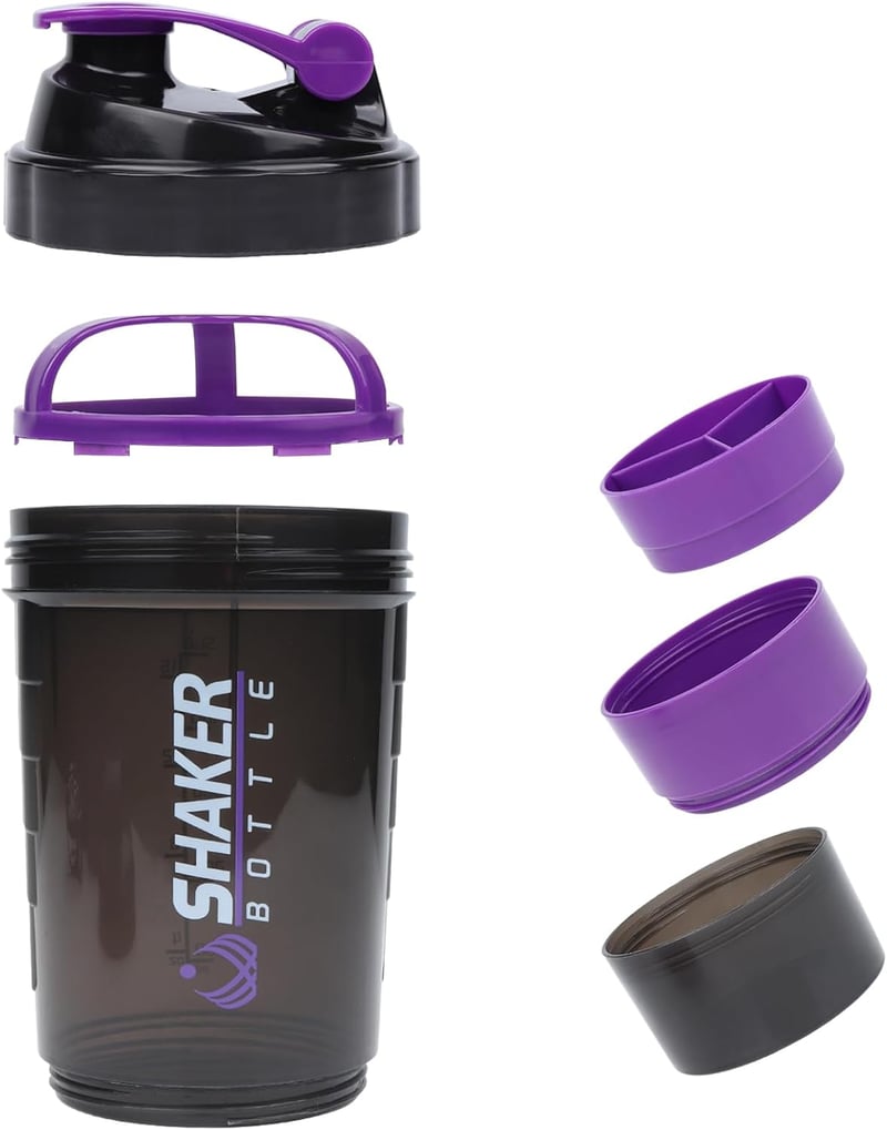 VIGIND Protein Shaker 500ml Lila - Szivárgásmentes Fehérje Turmixpalack Golyóval és Tárolóval Edzőterembe