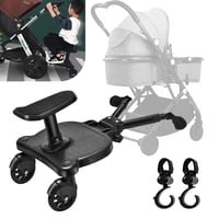 Vihir Univerzális Babakocsi Toldalék Ülőkével, Buggy Board 2-6 Éves Gyermekeknek, 25kg Teherbírású Fellépő, Fekete Babakocsitoldalék PU Forg 1