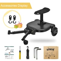 Vihir Univerzális Babakocsi Toldalék Ülőkével, Buggy Board 2-6 Éves Gyermekeknek, 25kg Teherbírású Fellépő, Fekete Babakocsitoldalék PU Forg 3