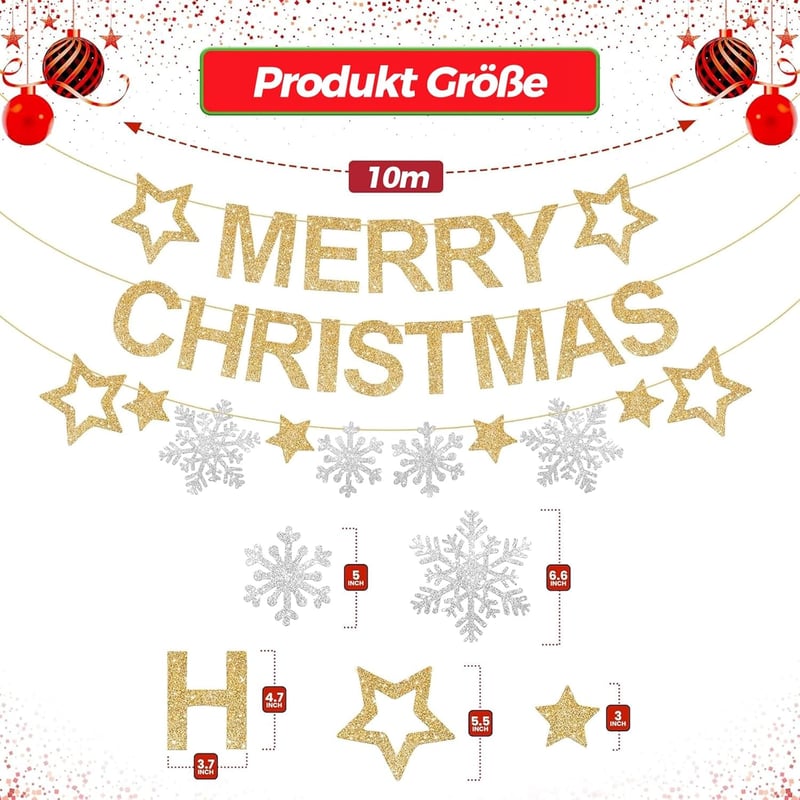 VIKY Karácsonyi Girland Arany Csillag Hópehely Banner Dekoráció