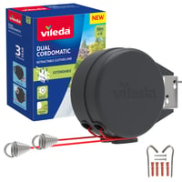 Vileda Dual Cordomatic vyťahovacia šnúra na bielizeň 30 m (2 x 15 m) nástenná, automatické navíjanie, nosnosť 30 kg, na vnútorné aj vonkajšie použitie 1
