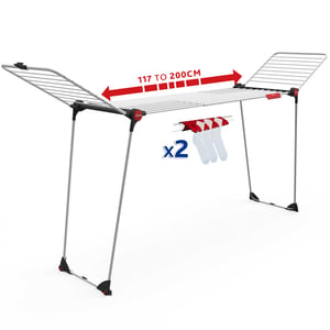 Vileda Infinity Flex Plus rastezljivo sušilo za rublje, 200 cm, 30 m XXL žice — pomaknuta šipka, blagi tragovi trošenja (stanje: vidi 2. sliku)