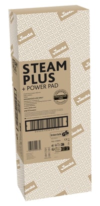 Parný čistič Vileda Steam Plus s PowerPadom a 2 náhradnými návlekmi z mikrovlákna | nahriatie za 15 s | odstráni 99,9 % baktérií a vírusov | na koberce 10