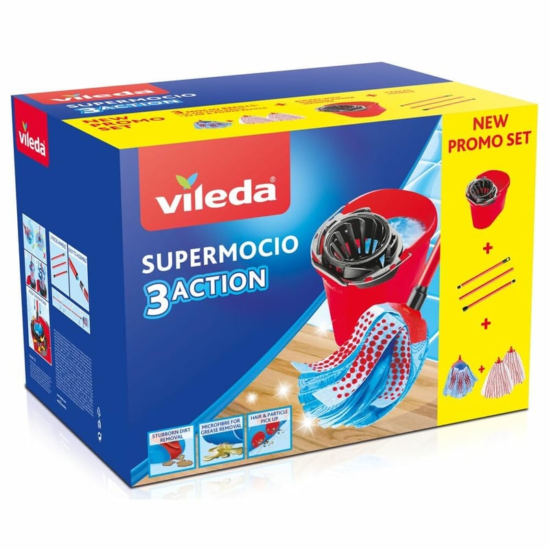 Vileda Super Mocio 3Action XL felmosó szett mikroszálas fejjel és nyéllel, 2 ovális fejmosóval, Triple Action technológia