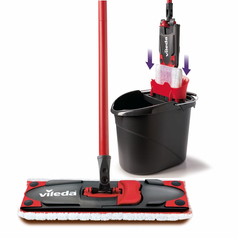Vileda Ultramax Care komplet za osjetljive podove – mop s navlakom od mikrovlakana, drškom i kantom s PowerPress cjedilom, za parkete i laminate