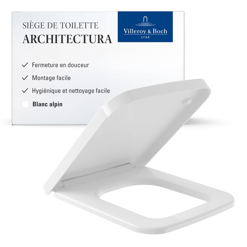WC sedadlo Villeroy & Boch Architectura, duroplast, hranaté, softclose, odnímateľné – lesklá alpská biela