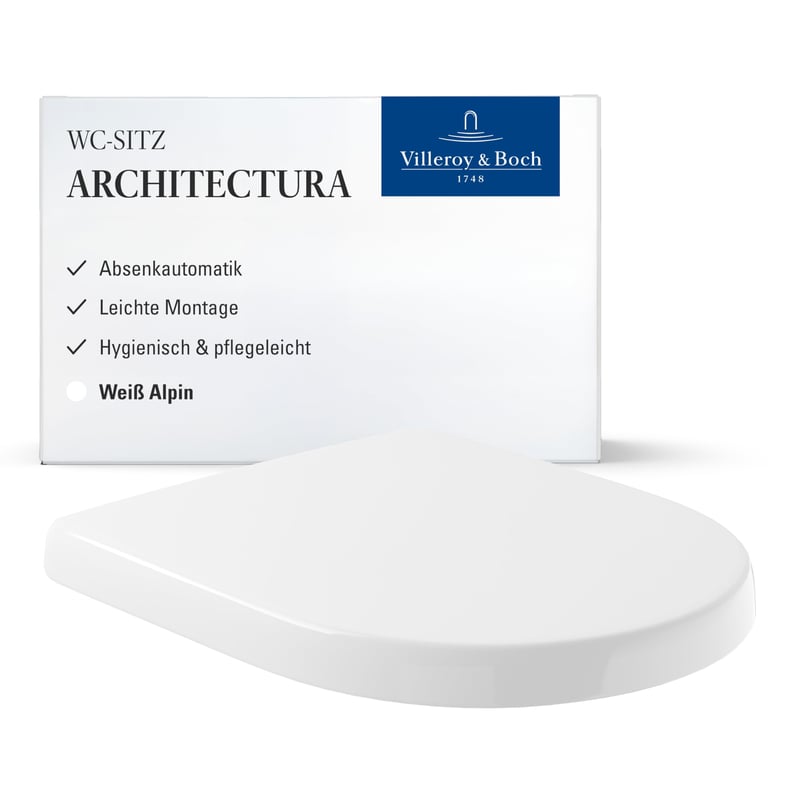 Villeroy & Boch Architectura WC daska bijela sjajna Duroplast D-oblik sa sporim zatvaranjem, uklonjiva, otporna na lomljenje, originalni rezervni dio