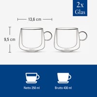 Set 2 pahare pentru cappuccino Villeroy & Boch Artesano Hot & Cold Beverages cu toartă, transparent, rezistent la mașina de spălat vase și microunde, sticlă borosilicată 4