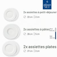Villeroy & Boch Manufacture Rock Blanc, 6-dielna porcelánová jedálenská súprava pre 2 osoby, biela, vhodná do umývačky riadu a mikrovlnnej rúry 3