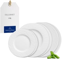 Villeroy & Boch Manufacture Rock Blanc, 6-dielna porcelánová jedálenská súprava pre 2 osoby, biela, vhodná do umývačky riadu a mikrovlnnej rúry 1