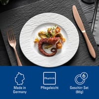 Villeroy & Boch Manufacture Rock Blanc, 6-dielna porcelánová jedálenská súprava pre 2 osoby, biela, vhodná do umývačky riadu a mikrovlnnej rúry 4
