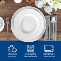 Villeroy & Boch Manufacture Rock Blanc, 6-dielna porcelánová jedálenská súprava pre 2 osoby, biela, vhodná do umývačky riadu a mikrovlnnej rúry 2