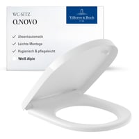 WC sedadlo Villeroy & Boch O.novo s mechanizmom pozvoľného sklápania, D-tvar, nerozbitný Duroplast, odnímateľné, alpská biela lesklá, 44,5x36,8 cm 1