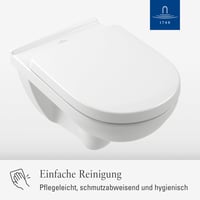WC sedadlo Villeroy & Boch O.novo s mechanizmom pozvoľného sklápania, D-tvar, nerozbitný Duroplast, odnímateľné, alpská biela lesklá, 44,5x36,8 cm 4