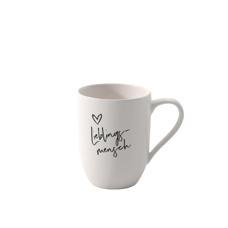 Porcelánový hrnček s uškom Villeroy & Boch Statement Lieblingsmensch, 280 ml, biely