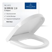 Villeroy & Boch Subway 2.0 Compact WC daska, sjajno bijela, duroplast, sa sporospuštajućim mehanizmom, odvojiva, otporna na lomljenje, D-oblik, originalna zamjenska daska 1