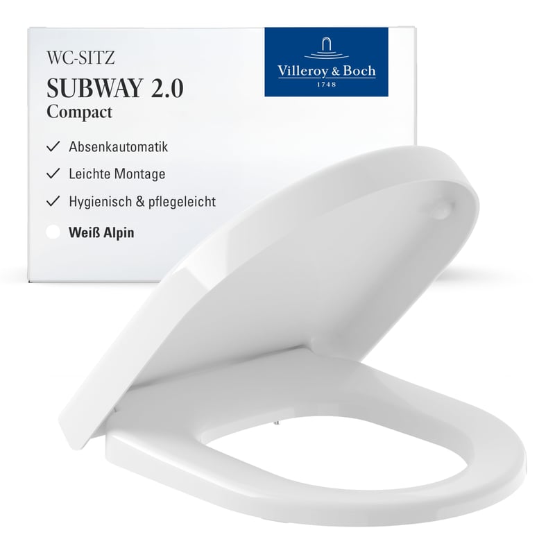 Villeroy & Boch Subway 2.0 Compact WC daska, sjajno bijela, duroplast, sa sporospuštajućim mehanizmom, odvojiva, otporna na lomljenje, D-oblik, originalna zamjenska daska