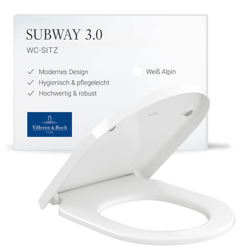 Capac WC Villeroy & Boch Subway 3.0, formă D – Alb alpin, finisaj lucios