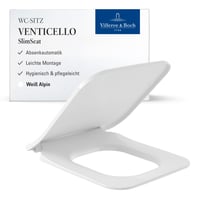 WC sedadlo Villeroy & Boch Venticello SlimSeat, hranaté, prevedenie Wrap-over, alpská biela, lesklé, nerozbitný duroplast, Soft-Close, vymeniteľné 1