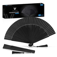 Set 2 evantaie de mână Villkin negre - răcoritor pentru vară, decor pentru nuntă și carnaval, set original de evantaie Villkin 8