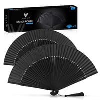 Set 2 evantaie de mână Villkin negre - răcoritor pentru vară, decor pentru nuntă și carnaval, set original de evantaie Villkin 1