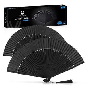 Set 2 evantaie de mână Villkin negre - răcoritor pentru vară, decor pentru nuntă și carnaval, set original de evantaie Villkin