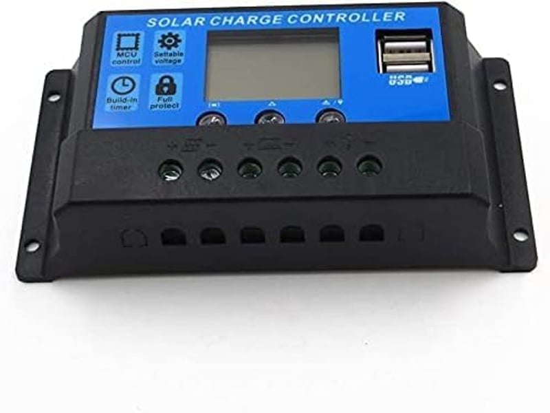 ViLoSa 20A PWM napelemes töltésvezérlő 12V/24V LCD kijelzővel USB portokkal