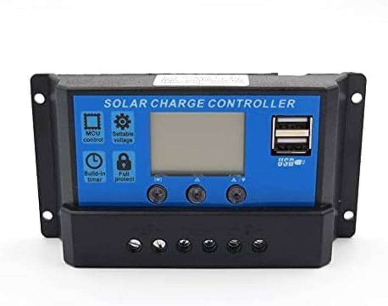ViLoSa 20A PWM napelemes töltésvezérlő 12V/24V LCD kijelzővel USB portokkal
