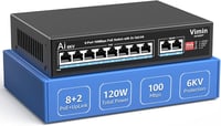 VIMIN 10-Port PoE Switch 8 PoE Porttal, 120W, 2 Uplink Csatlakozóval, AI Védelemmel, VLAN Támogatással, 250m Hatótávolsággal, IEEE802.3af/at 1