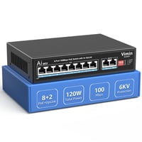 VIMIN 10-portni PoE Switch s 8 PoE portova, 120W, 2 Uplink priključka, AI zaštitom, VLAN podrškom, 250m dometom, IEEE802.3af/at 1