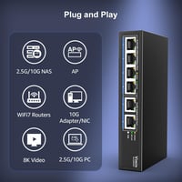 VIMIN 10Gb Hálózati Switch 4x2.5G + 2x10G Port, 60Gbps Asztali/Fali - 2.5G Switch 4 Port 4