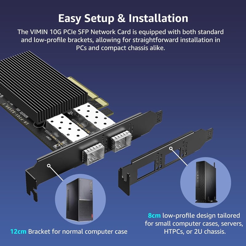 VIMIN 10Gb PCIe Hálózati Kártya Dual SFP+ Porttal, Intel 82599 Chip, 10Gbps Ethernet Adapter Windows/Linux/VMware Rendszerekhez, PCI Express