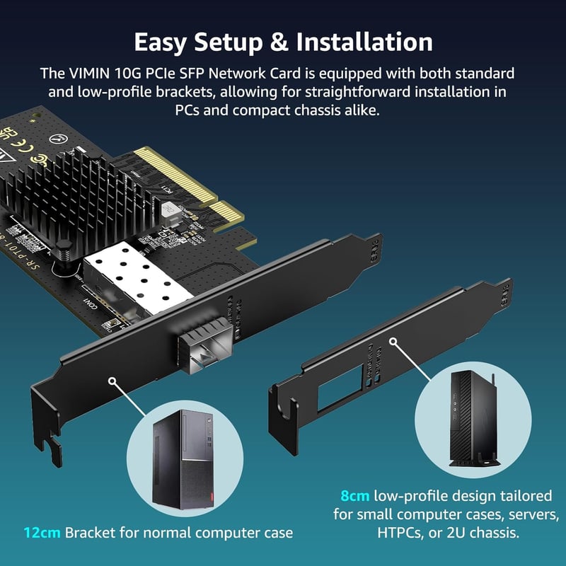 VIMIN 10Gb SFP PCIe hálózati kártya Intel 82599 vezérlővel, X520-DA1 10Gbps adapter