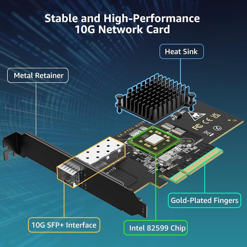 VIMIN 10Gb SFP PCIe hálózati kártya Intel 82599 vezérlővel, X520-DA1 10Gbps adapter