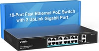 VIMIN 18 Portos Fast Ethernet PoE+ Switch 16 PoE Porttal, 2 Gigabit Uplink Csatlakozóval, 250W Teljesítmény, 250m Hatótáv, VLAN Támogatás 1