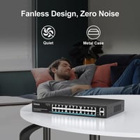 VIMIN 26 portos Gigabit PoE switch 24 PoE 2 uplink 320W IEEE802.3af/at VLAN rack vagy fali Plug and Play 8