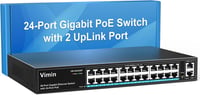 VIMIN 26 portos Gigabit PoE switch 24 PoE 2 uplink 320W IEEE802.3af/at VLAN rack vagy fali Plug and Play 1